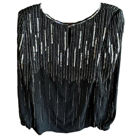 Vintage 80s beaded sequin silk shimmy top M - Picture 3 of 14